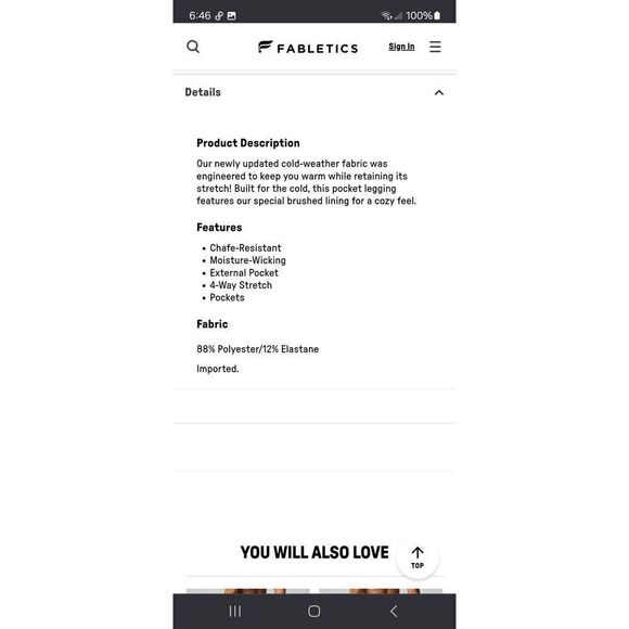 New Small Fabletic Tigress Therma Flex High Waist Cold Weather Leggings w Pocket - Picture 6 of 8